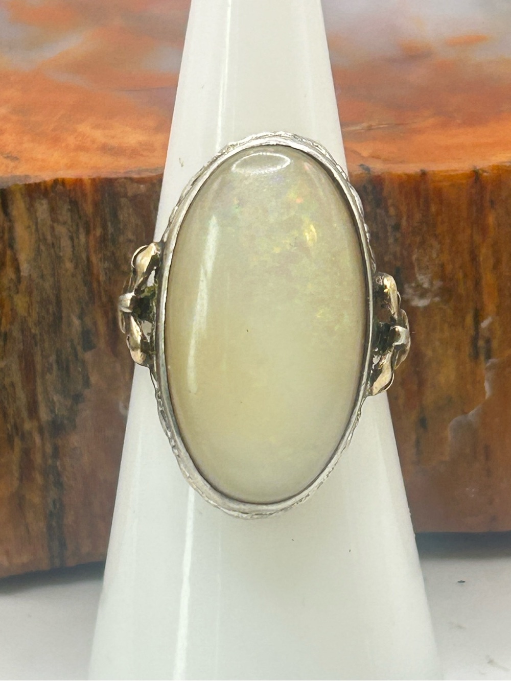 Antique Sterling Silver White Opal Ring - size 7